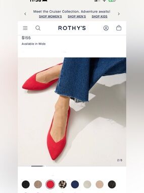 Rothy's Red Pointed Knit Flats with Blue Trim